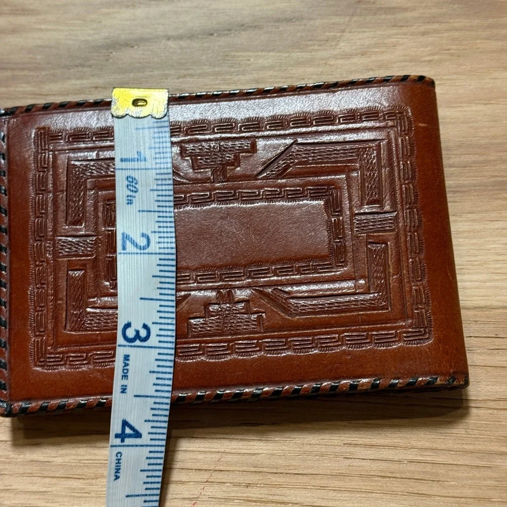 Vintage Mexico Bifold Leather Wallet Mens OS Brown Tooled Rose  Whipstitch
